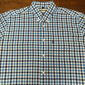 Barbour Shirt Mens Medium Blue Gingham Check Tailored Fit Long Sleeve Preppy